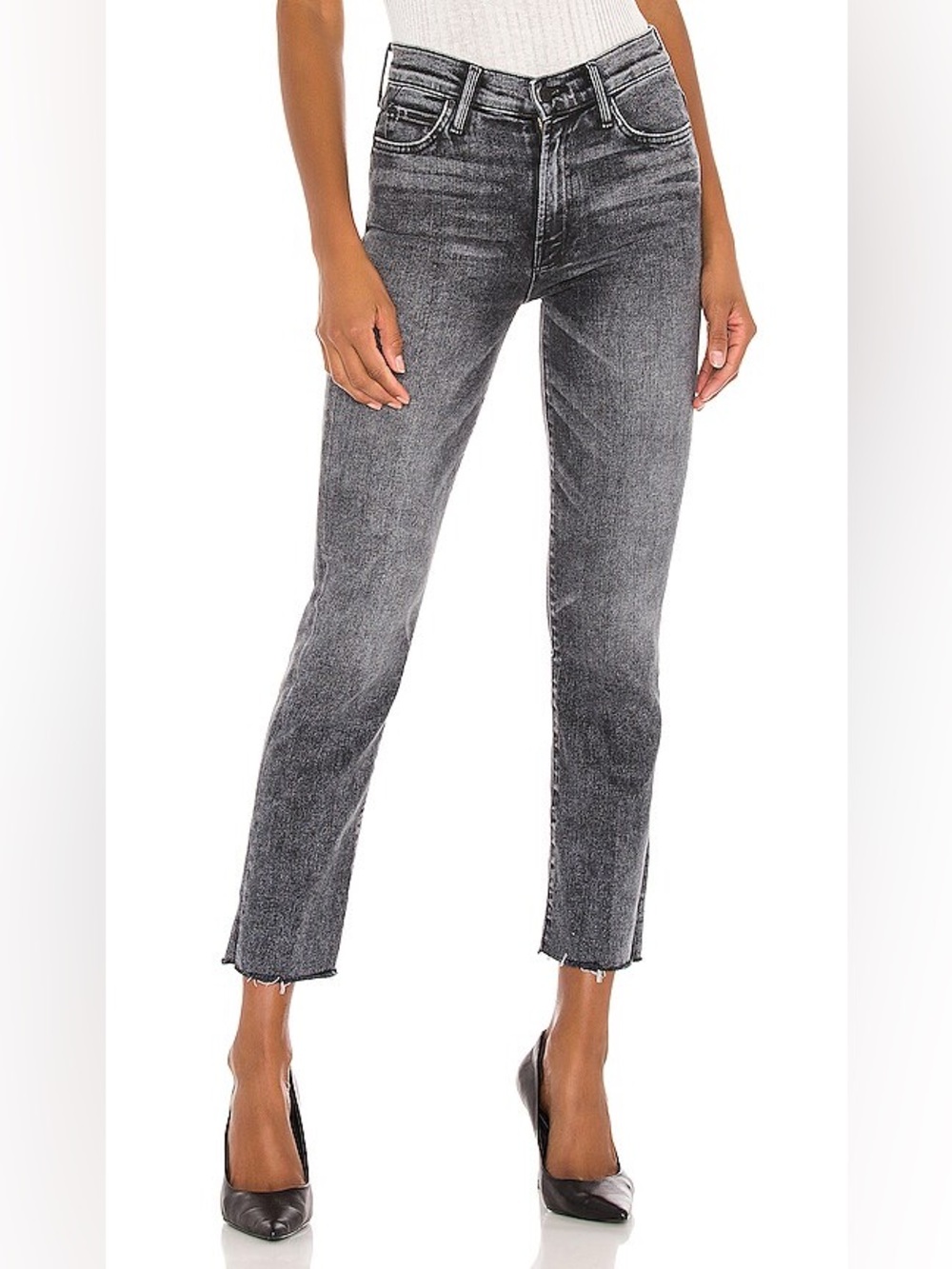 MOTHER High Waisted Rascal Ankle Snippet Jeans Washed Black